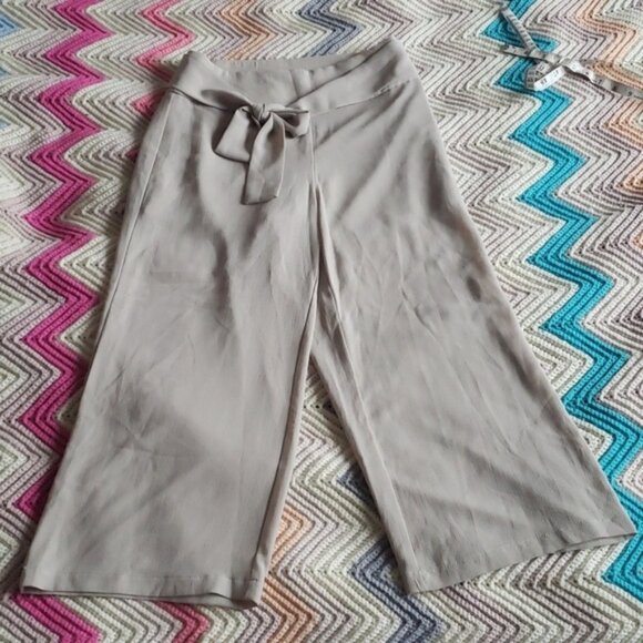 Dynamite high waisted paperbag wide leg cropped pants small beige - Picture 1 of 6